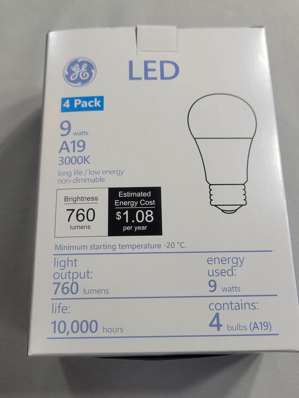 GE LED A19 9W 3000K 4-Pack Light Bulbs - White